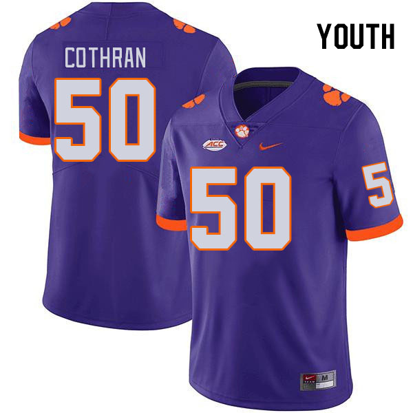 Youth #50 Fletcher Cothran Clemson Tigers College Football Jerseys Stitched-Purple - Click Image to Close